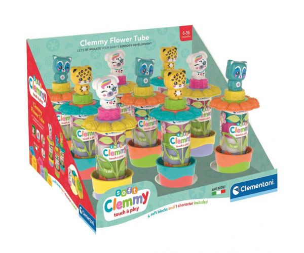 Clemmy: Puha színes építőkockák figurával virágos tárolóban 1db - Clementoni