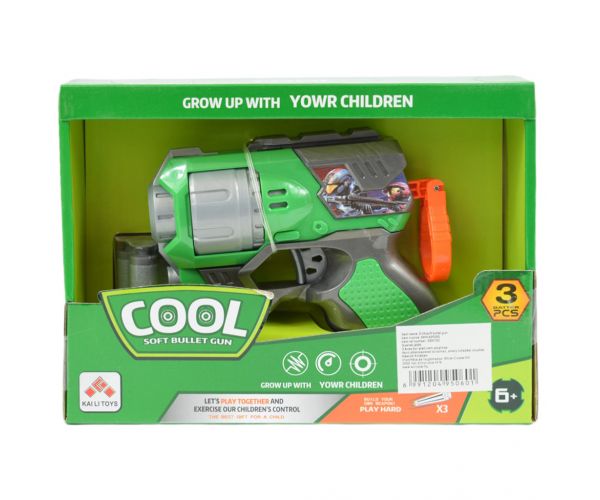 Cool Soft Bullet Gun: Kisméretű szivacslövő fegyver töltényekkel zöld színben 14cm
