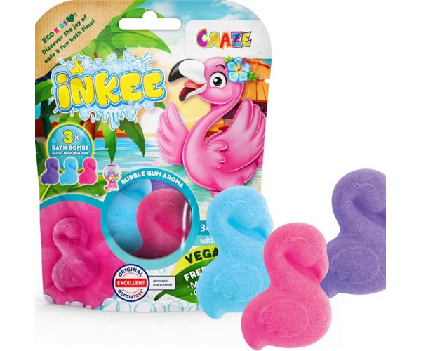 Craze Inkee: Flamingó vegán fürdőforma 3db-os csomag rágógumi illattal