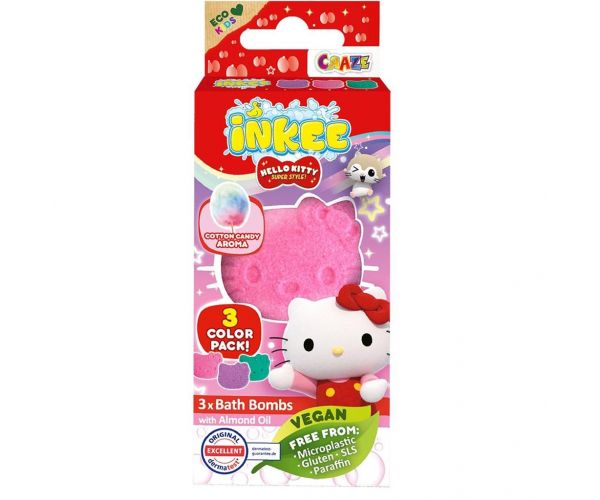 Craze Inkee: Vegán fürdő bomba formák - Hello Kitty vattacukor aromával 3db-os