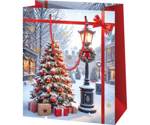 Vianočná atmosféra na ulici exkluzívna veľká darčeková taška 26x13x33cm