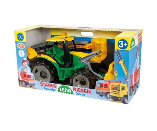 LENA: Veľký traktor s čelný nakladačom a drapákom žlto/zelený 65 cm