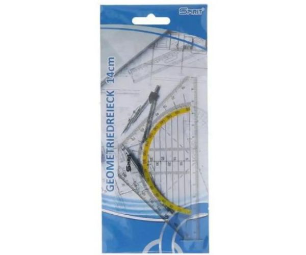 Spirit: Transparentný trojuholníkové pravítko s uhlomerom 16cm