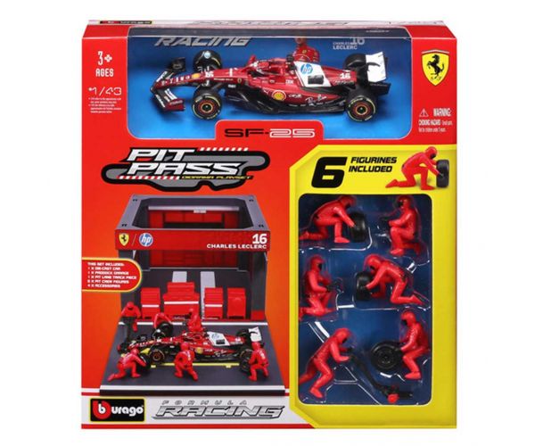 Bburago: F1 pretekárske auto - Ferrari SF-25 Pit / Charles Leclerc 1/43