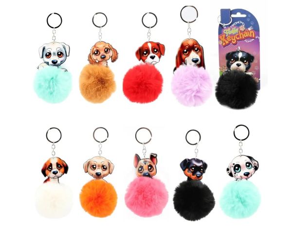 Fluffy Pom-Pom psíky kľúčenky v rôznych variantoch 1ks