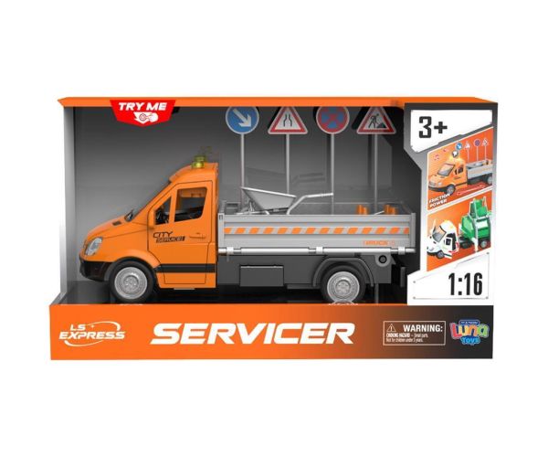 Luna: Servicer údržbový nákladný automobil s svetlom, zvukom a dopravnými značkami 1/16