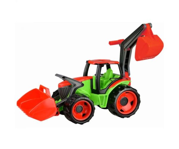 LENA: Veľký traktor s čelným nakladačom a drapákom červeno/biely 65 cm