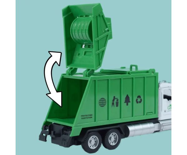 Heavy Duty Truck: Kovový model nákladného auta na zber odpadu s otvárateľnými dverami 1/36