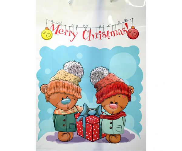 Ajándéktáska Karácsonyi macikkal és Merry Christmas felirattal 32,5x45,5x10cm