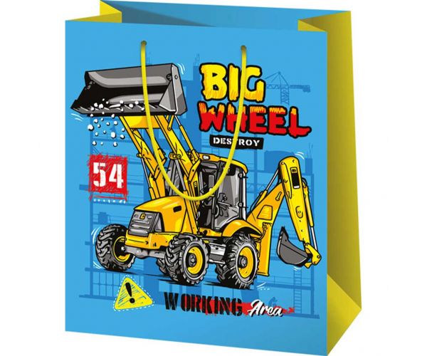 Big Wheel Munkagép mintás közepes méretű ajándéktáska 18x10x23cm