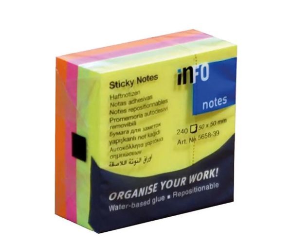 Samolepiaci poznámkový blok 50x50mm 240listov s fosforeskujúcimi farbami