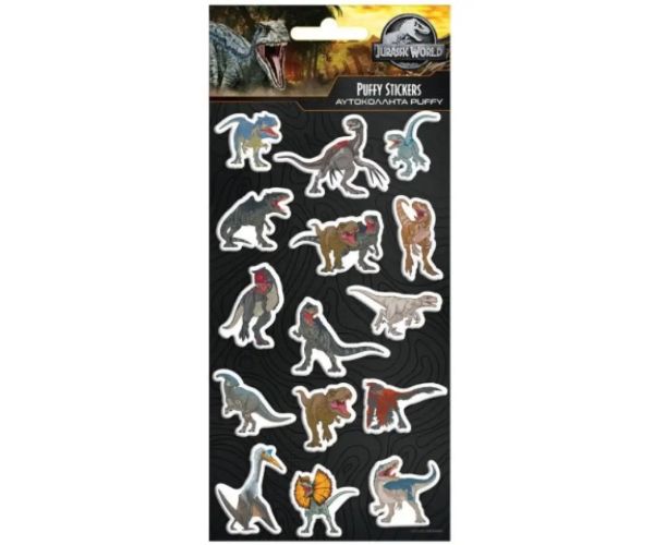 Jurassic World dinosaury sada 3D vypuklých nálepiek na hárku 10x22cm