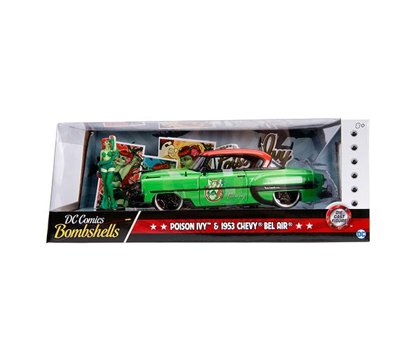 DC Comics: Méregcsók figura és 1953 Chevy Bel Air fém autómodell 1/24 - Simba Toys