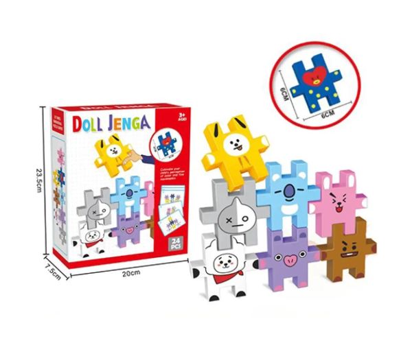 Farebná Jenga 24 dielne puzzle so zvieracím vzorom a 6 cm-ovými dielikmi