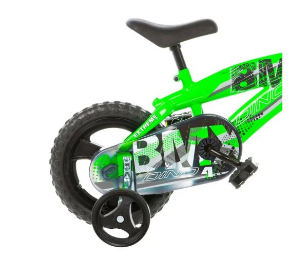 BMX 12” gyerek bicikli oldalkerekekkel zöld-fekete színben – Dino Bikes kerékpár