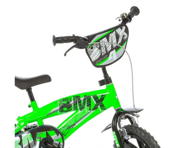 BMX 12” gyerek bicikli oldalkerekekkel zöld-fekete színben – Dino Bikes kerékpár