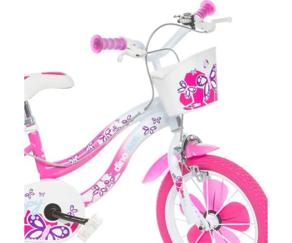 Flappy 16” gyerek bicikli kosárral és babaüléssel rózsaszín-fehér színben – Dino Bikes kerékpár