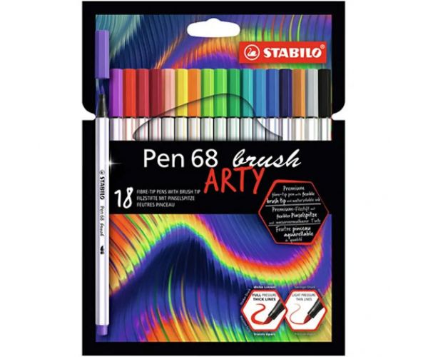 Stabilo: Pen 68 Brush ARTY štetcová fixka 18 dielny set