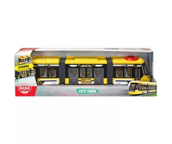 Dickie Toys: Siemens Combino sárga városi villamos kormányzással és nyitható ajtókkal - Simba Toys