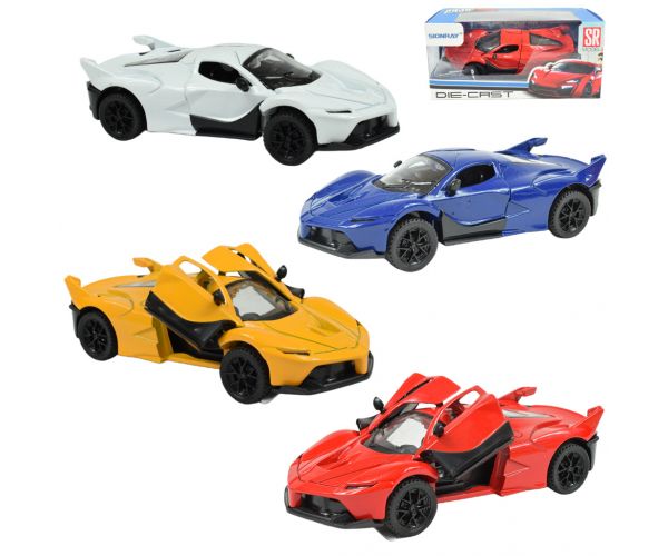 Die-Cast: Fém luxus sportautó nyitható ajtóval, többféle változatban 12cm 1db
