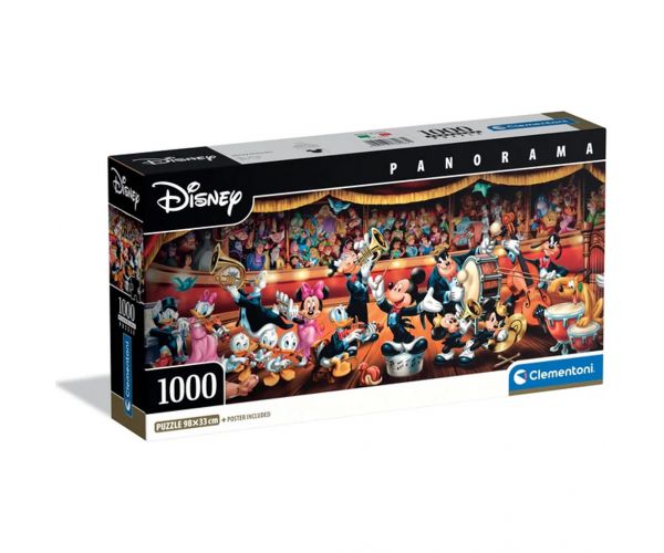 Disney – Mickey és barátai zenekarban 1000db-os panoráma puzzle poszetrrel - Clementoni
