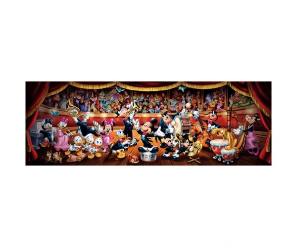 Disney – Mickey és barátai zenekarban 1000db-os panoráma puzzle poszetrrel - Clementoni