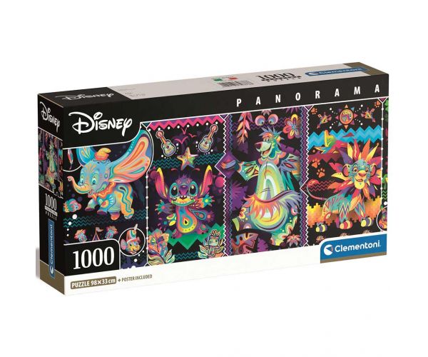 Disney: Neon karakterek 1000db-os panoráma puzzle 98x33cm - Clementoni