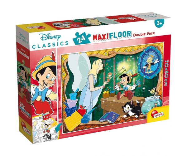 Disney Pinokkió 2 az 1-ben maxi 24db-os puzzle és színező 70x50cm - Lisciani