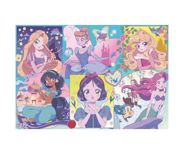 Disney Hercegnők – Mangás varázslat 2 az 1-ben 250db-os puzzle és színező 50x35cm - Lisciani