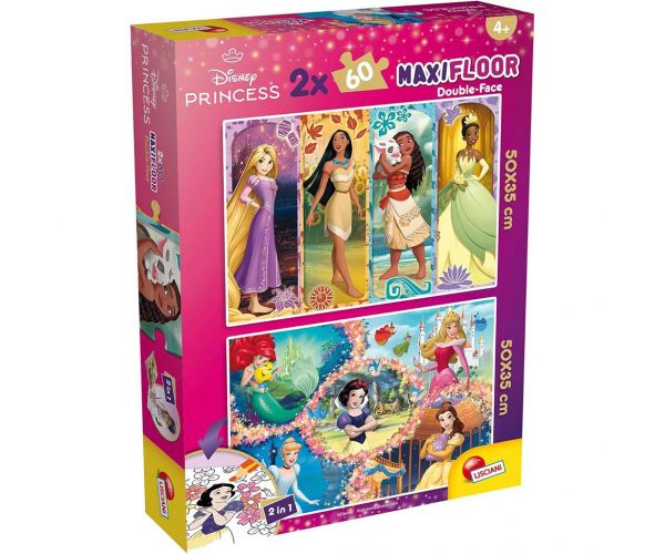 Disney Hercegnők 2 az 1-ben maxi 2x60db-os puzzle és színező 50x35cm - Lisciani