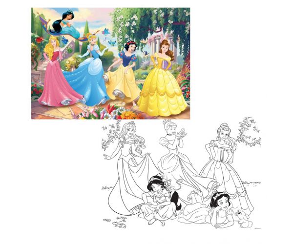 Disney Hercegnők 2 az 1-ben 108db-os puzzle és színező 70x50cm - Lisciani
