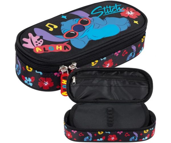 Disney Stitch Aloha fekete színű ovális tolltartó PC01 23x9,5x6 cm