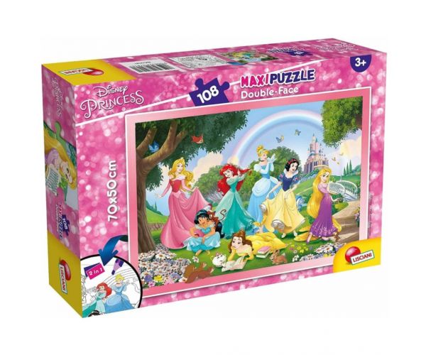 Disney Hercegnők szivárvány 2 az 1-ben 108db-os puzzle és színező 70x50cm - Lisciani