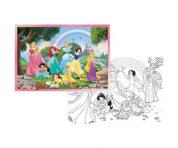 Disney Hercegnők szivárvány 2 az 1-ben 108db-os puzzle és színező 70x50cm - Lisciani