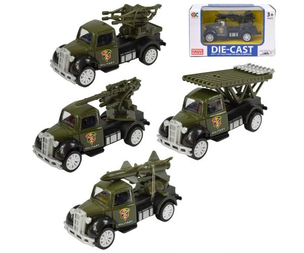 Die-Cast: Katonai kisautó többféle változatban lendkerekes 1/55