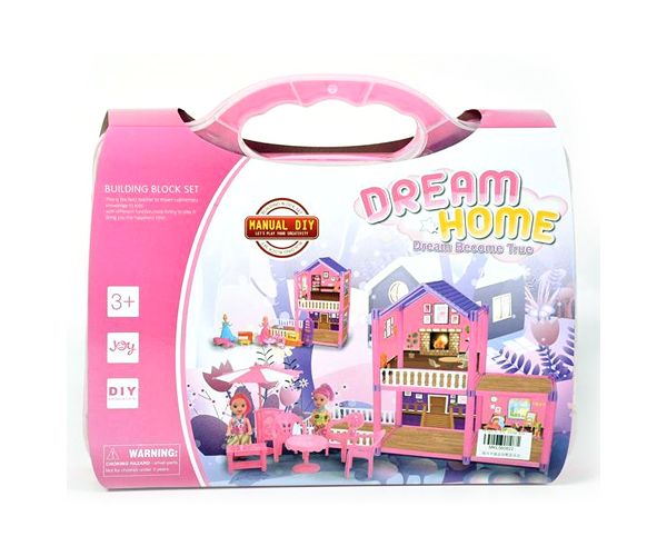 Dream Home pink építhető babaház kiegészítőkkel bőröndben