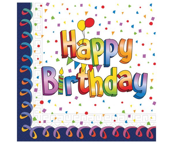 Szivárványos szülinapi "Happy Birthday" feliratú papírszalvéta 20db-os csomag