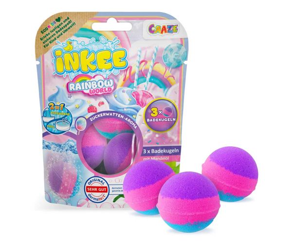 Craze Inkee: Balíček 3 ks dúhových, vegánskych kúpeľových bômb