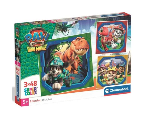 Paw Patrol Film o dinosaure 3x48ks Supercolor puzzle - Clementoni