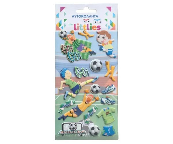 The Littlies: Futbalový vzor 3D pufová nálepka set 10x22cm na hárku