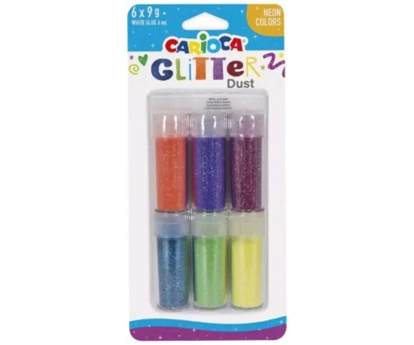 Carioca: Glitter Dust 6dielny set sľudových práškov v tégliku - Neónové farby