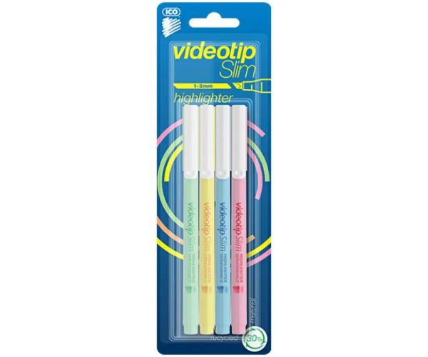 ICO: Videotip Slim Pastelový zvýrazňovač v štyroch rôznych farbách