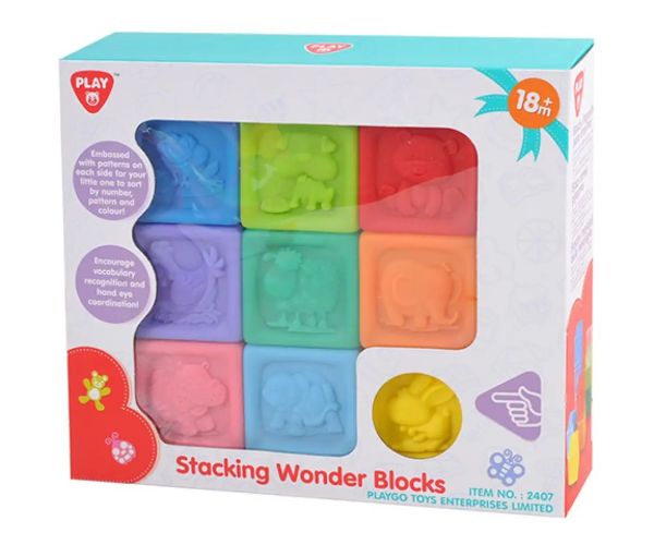 Playgo: Mäkké dúhové stavebné kocky
