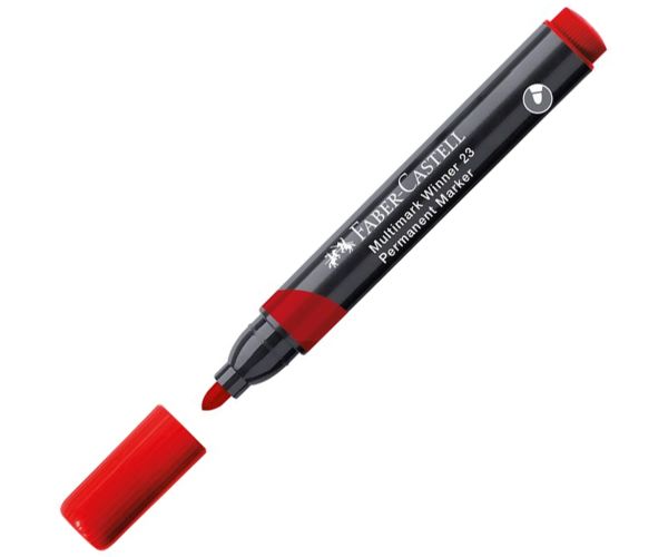 Faber-Castell: Permanentný značkovač červený alkoholový popisovač s okrúhlym hrotom
