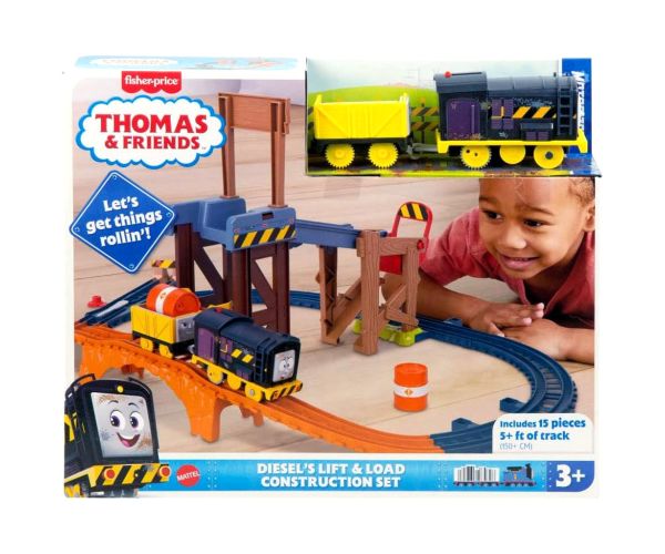 Fisher-Price: Thomas a priatelia Diesel Lift & Load stavebná železničná súprava s motorovým vlakom - Mattel