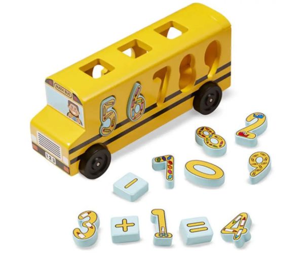 Drevený triedič tvarov školský autobus so číslicami - Melissa & Doug