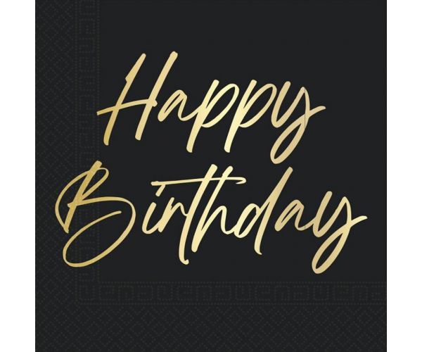 Elegáns szülinapi "Happy Birthday" feliratú papírszalvéta – 2 rétegű, 33x33 cm, 20 db