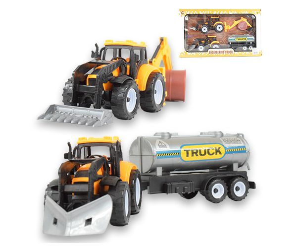 Engineering Truck: 2 részes munkagép szett traktorokkal, tartályos utánfutóval és hordóval
