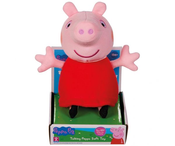 Hovoriaca Peppa prasiatko plyšová postava v červenom oblečení 20cm