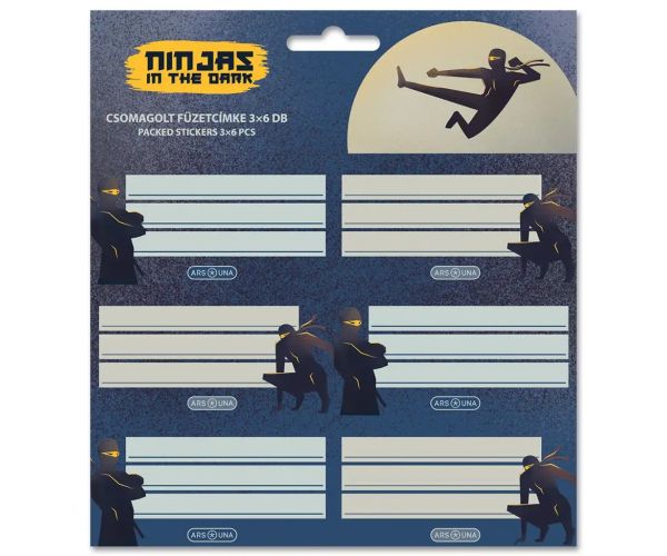 Ars Una: Ninjas in the dark zabalené štítky na zošity 3x6 ks